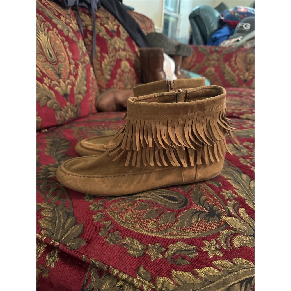 Arizona Jean Women's Fringe Ankle Boots Tan  Booties Zipper Size 8